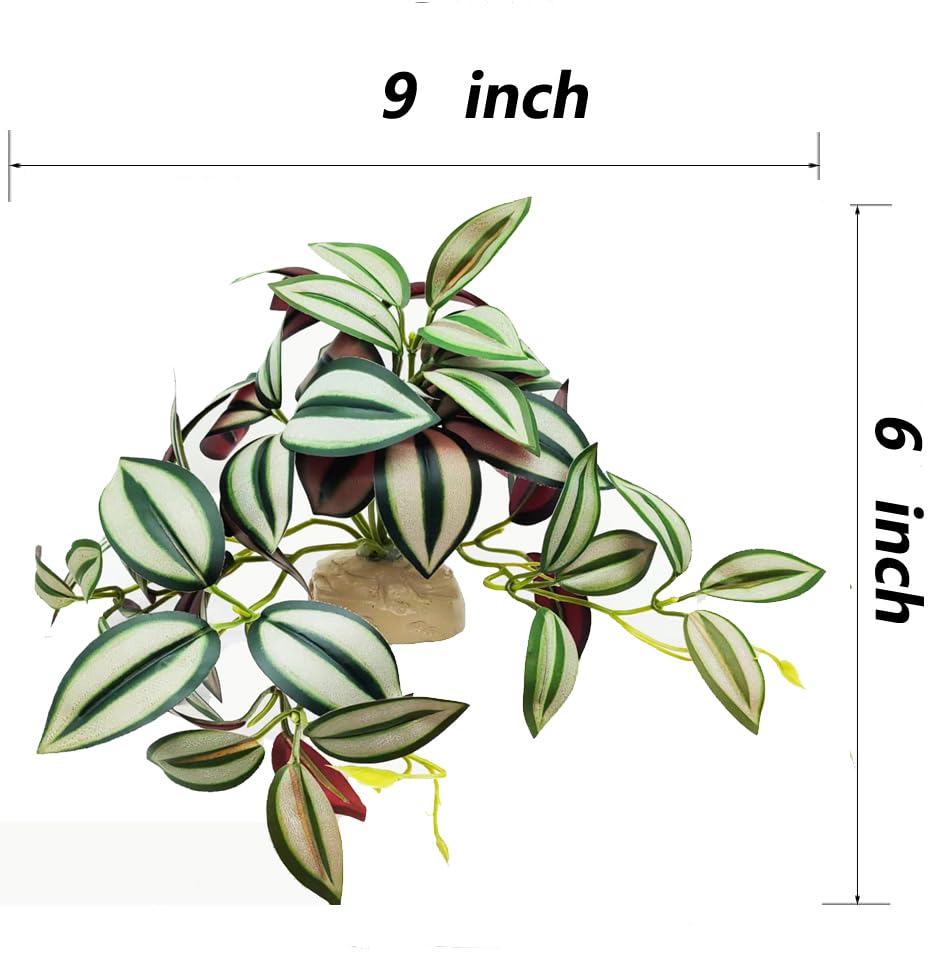 Reptile Plants for Terrarium Decor,Amphibian Habitat Decor, Bearded Dragon Tank Accessories,Artificial Plants for Gecko Chameleon Snake Tortoise with Base (Zebrina) - color: Zebrina