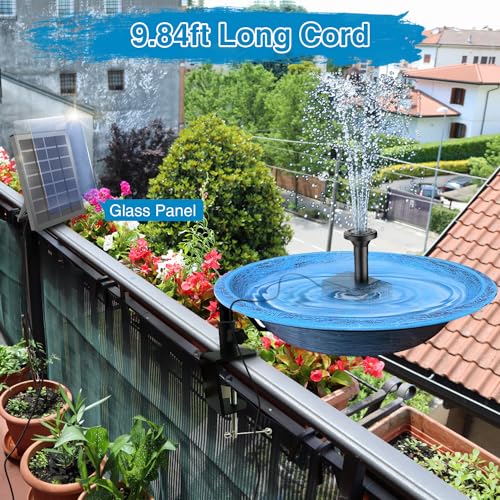Jutai Solar Fountain Kit with Holder Glass Panel - No Battery, DIY Mini Solar Water Pump Works in Shadow with Sucker for Bird Bath, Hummingbird, Water Feature, Outdoor, 9.84ft Power Cord, 8 Nozzles - color: Black