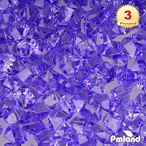 PMLAND Clear Fake Ice Rocks – 550 Pcs Large Purple Acrylic Gems Crushed Plastic Diamonds, 3 Lbs / 2.25 Quarts Bulk Vase Filler for Centerpieces Wedding Theme Décor Aquarium Table Scatter - color: Purple