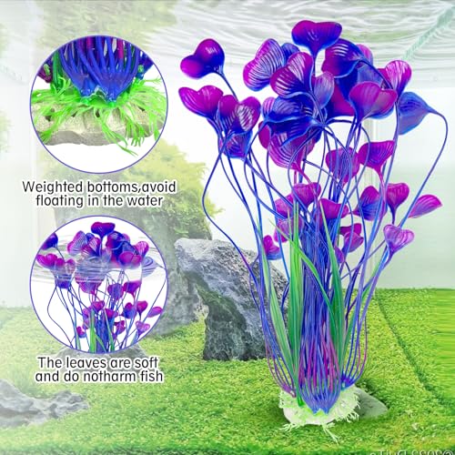 Hamiledyi Artificial Aquarium Plants Fish Tank Decorations, Soft Plastic Green Water Grass for Fish Habitat, Realistic Underwater Décor, Safe for Fish, 2-Pack - color: Purple