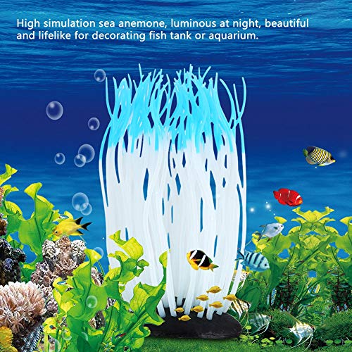 AYNEFY Simulation Artificial Silicone Sea Anemone Decor,Aquarium Luminous Ornament Fluorescent Sea Anemone Decoration for Fish Aquarium Landscaping Decor - color: Blue