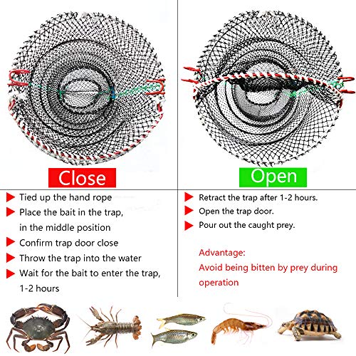 Drasry Crab Trap Bait Lobster Crawfish Shrimp Portable Folded Cast Net Magic Collapsible Fishing Traps Nets Accessories for Blue Crabs - color: Black, style: 1pcs 23.6 X 11.8in (0.39 Mesh)