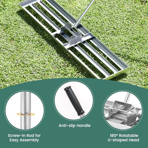 Goplus Lawn Leveling Rake, 42" x 10" Heavy Duty Level Lawn Tool w/ Ergonomic Handle for Soil, Effort-Saving Landscape Rake for Garden, Backyard, Golf Course, Farm, Pasture, Silver - style: 42" x 10", Silver