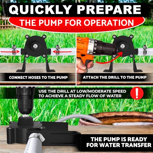 Portable Electric Drill Pump For Water - Self Priming Liquid Transfer Drill Powered Water Pump for Pool Cover Draining, Rain Barrels and Garden Watering | Easy Hose Clamp Setup. Great for Warm Season