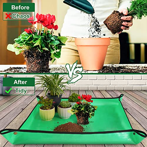 HNXTYAOB Repotting Mat for Indoor Plant Transplanting and Mess Control 27"x 27" Thickened Waterproof Potting Tray Foldable Succulent Potting Mat Portable Gardening Mat Garden Gifts for Women & Men - color: Pale Green, size: Small 27" x 27"
