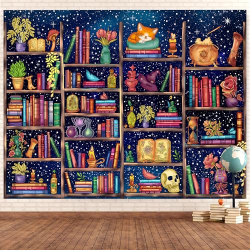 Medieval Bookshelf Backdrop 6x4 FT Bookcase Photography Background Bookshelf Library Backdrops Wall Hanging Dark Academia Photography Background Photo Studio Props - color: Blue, size: 6x4 FT