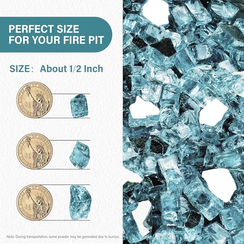 NUPICK 10 lb Reflective Fire Glass, 1/2 Inch, Fit for Fire Pit & Fireplace, Pacific Blue - color: Pacific Blue, size: 10 Pound (1/2")