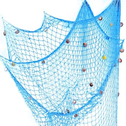 79 x 59 inch Nature Fish Net Wall Decoration with Shells, Ocean Themed Wall Hangings Fishing Net for Beach Party,Wedding,Photographing Decoration - color: 1pack Skyblue