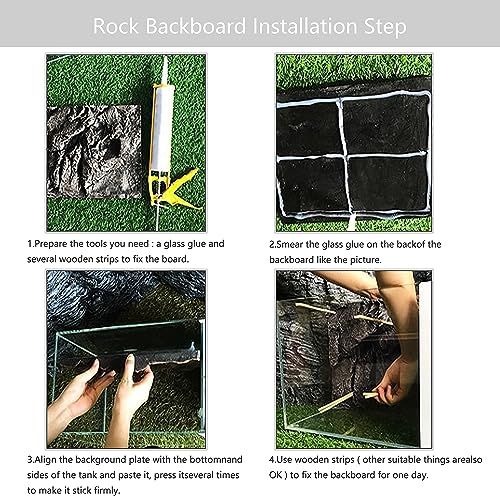 4pcs Rock Terrarium Background,3D Reptile Tank Background Board,Amphibian Stereo Backdrop Wall,Lizard Snake Gecko Spider Chameleon Turtle Fish pet silo Background Decorative Panel - color: grey-11.8"*8.8"（4pcs）