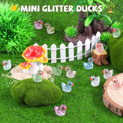 TINKRSTUFF 120PCS Mini Resin Animals Cute Colorful Glitter Tiny Ducks, Miniature Resin Figures to Hide, Little Animal Accessories Bulk for Topper Garden Dollhouse Landscape Aquarium Ornament DIY Craft - color: Colorful Glitter Ducks-120pcs