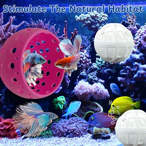 Betta Hideout Resting Spot with Filter Ball, Betta Fish Hides and Nitrifying Balls, Hammock Float Aquarium Accessories, Aquatic Tunnel with Suction Cups, Fish Tank Decorations, Aquarium Decor (Pink) - color: Pink