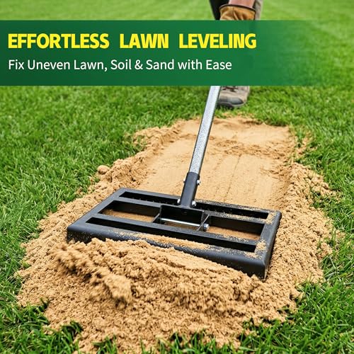 Lawn Leveling Rake 17x10 Inch, 6FT Heavy-Duty Carbon Steel Lawn Leveler – Yard Leveling Rake for Soil, Sand, Grass, Perfect for Lawn Repair, Pit Filling & Garden Maintenance - size: S