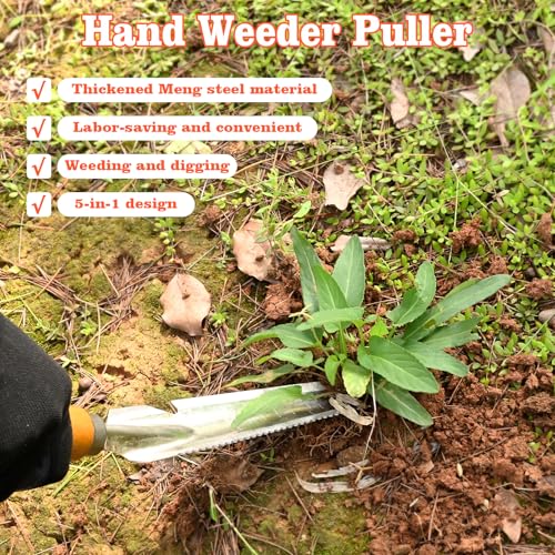 BokingOne 5-in-1 Stainless Steel Hand Weeder Puller Tool & Dandelion Fork Knife - Hand Weed Removal Tool for Weeding, Planting, Transplanting, Soil Cultivating & Flower Care（13.8-inches - color: 5-in-1 Stainless Weeder Tool