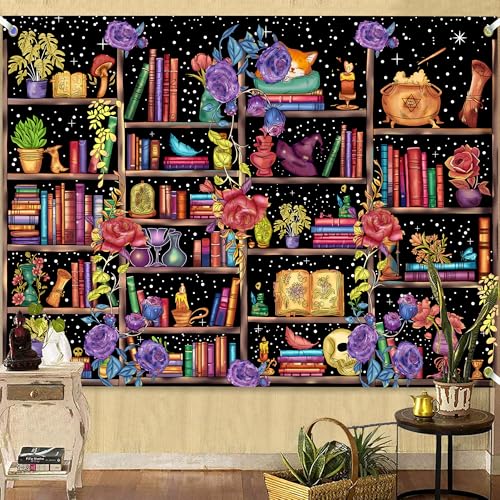 Medieval Bookshelf Backdrop 8x6 FT Bookcase Photography Background Bookshelf Library Backdrops Wall Hanging Dark Academia Photography Background Photo Studio Props - color: Black, size: 8x6 FT