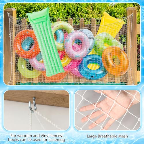 Aliceset 1/2/4 Pcs Pool Float Storage Net Bag Various Sizes Adjustable Swimming Pool Inflatable Toy Hanging Organizer Mesh Net Pouch Holder Reinforced Attaches to Poolside Fence - color: White, size: 94 x 55"