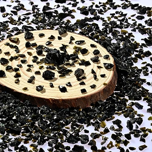 Black Green Broken Glass Pieces,3-6mm Crushed Glass Chips for Resin Art Making,Flower Pots Vase Filler and Aquarium Fish Tank Gravel Home Decorations(1.2 Lb) - color: Black Green