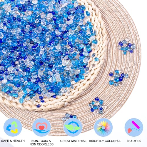 Keedolla 15 Oz Blue Mix Aquarium Glass Pebbles Stones Fish Tank Rocks Gravel, Aquarium Rocks Glass Gems Stones for Crafts, Vase Fillers, Garden, Succulent Plants Decor - color: Clear & Blue Mix, size: 0.93 Pound