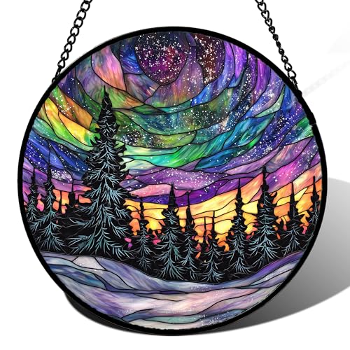 DASTOLL Stained Glass Window Hanging, Van Gogh Night Scene Sun Catchers Colorful Glass Panel Starry Sky Suncatcher Decor for Birthday for Women, Men, Wife, Aunt, and Mom 14.9x14.9 in - color: Blue, size: 14.9x14.9 IN
