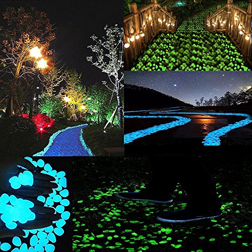 340pcs Glow in The Dark Garden Pebbles, Gardening Luminous Glow Stones Outdoor Decor Glowing Water Fish Tank Gravel (Blue Green) - color: Blue Green, size: 340
