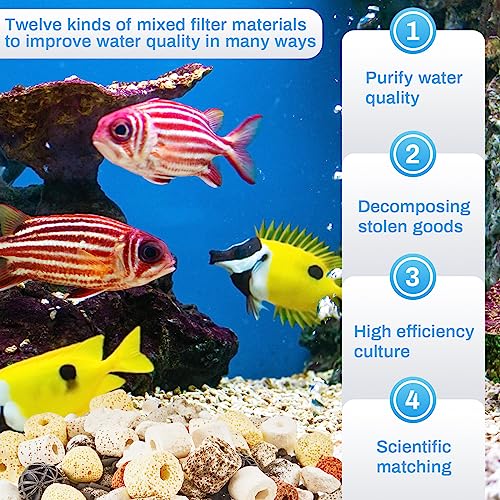3 Bags Aquarium Filter Media Bio Balls Ceramic Rings Set 1500 g Total 3.3 lb 12 in 1 with Mesh Bag Ceramic Rings for Aquarium Filter Pond and Fish Tank Accessories Decorations