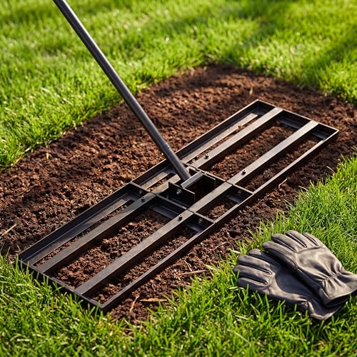 Lawn Leveling Rake - 30x10 Leveling Rake for Soil, Heavy Duty Yard Leveling Rake with 6.5FT Extra Long Handle, 2mm Thickened Stainless Steel Lawn Leveler, Landscape Tool for Dirt and Sand, with Gloves