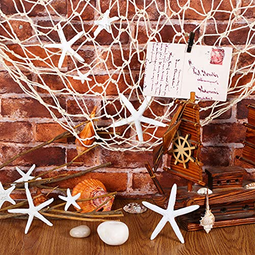 21 Pieces Starfish Ornament Sets Starfish Decor Fish Net Sea Wall Decor Fishnet Nautical Decoration for Crafts Beach Wedding Mermaid Party Under The Sea Party Decorations(White) - color: White