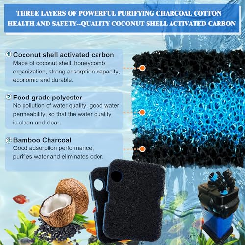 6 Pack Replacement Activated Carbon Sponge Bio Filter Pads and White Floss Pads and for Cascade 700/1000 CCF2UL CCF3UL, Compatible with Penn-Plax Cascade 700 & 1000 Canister Aquarium Filters