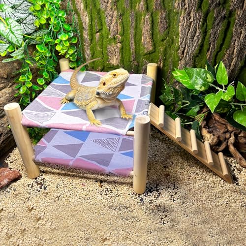 Tfwadmx Bearded Dragon Bed Double-Layer Wood Reptile Lizard Lounger Detachable Sleeping Hammock Terrarium Habitat Accessories for Leopard Gecko or Other Small Animal (Style-E) - style: Style C