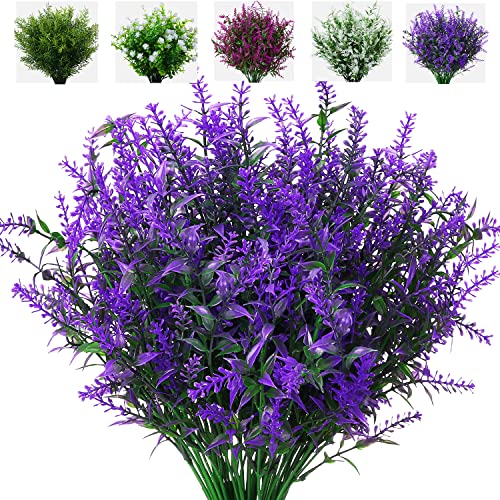 XLFAQXM 8 Pack Artificial Plants Flowers Grass Shrubs Lavender No Fade Faux Plastic Flowers Outdoor for Farmhouse Garden Porch Patio Indoor Wedding Decoration Greenery Fake Plants uv Resistant - color: 6#