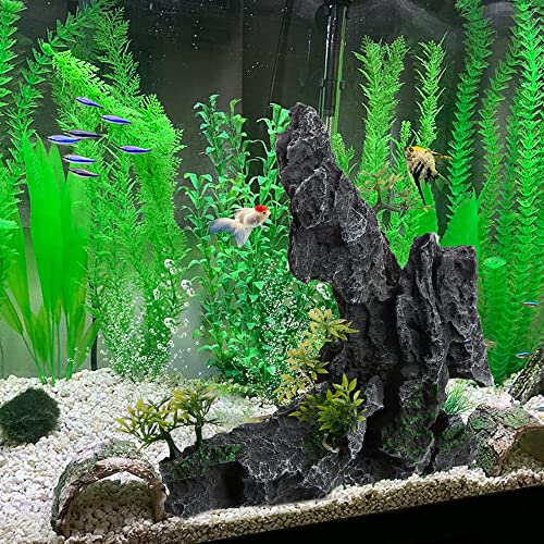 Saim Large Aquarium Mountain View Stone Ornament, Resin Rockery Fish Hiding Cave Aquarium Decoration for Amano Shrimp Cichlid to Play,Hide and Rest Fish Tank Landscape Decoration