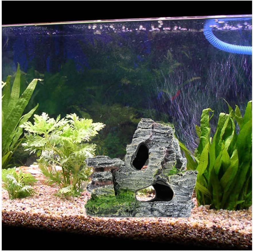 Artificial Moss Rock Cave Aquarium Decor, Fish Tank Hideout, Mountain Terrain Ornament