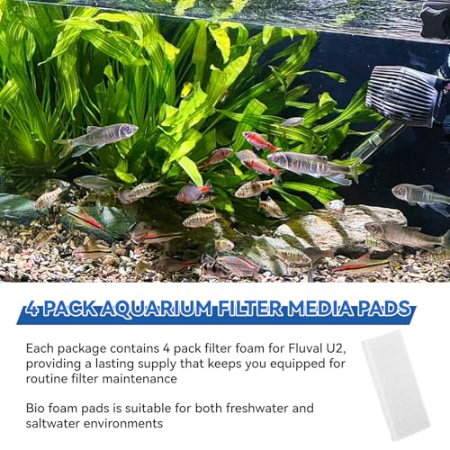 Aquarium Filter Bio Foam Pads Compatible with Fluval U2 Underwater Filter, A486 Replacement Filter Foam for Fish Tank, Filter Sponge Media for Freshwater and Saltwater Tanks, 4 Pack