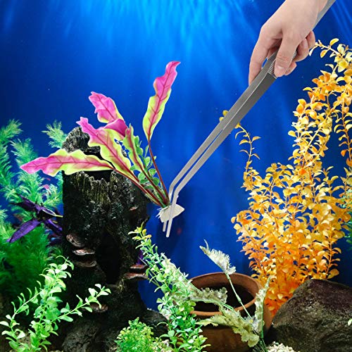 Aquarium Tweezers Extra Long 15 inches, Luxiv Stainless Steel Straight and Curved Tweezers 38cm Extra Long Tweezers for Fish Tank Plant Aquascape Tools, Feeding Tongs - color: Silver