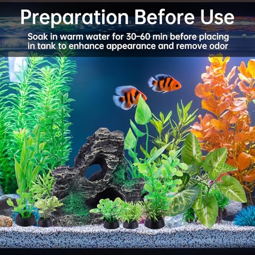 NiHome 9PCS Realistic Aquarium Artificial Plant Decoration Set, Weighted Base Driftwood, Rock Mountain & Aquatic Plants, Non-Fading Aquascape Greenery Ornaments for Freshwater or Saltwater Fish Tanks