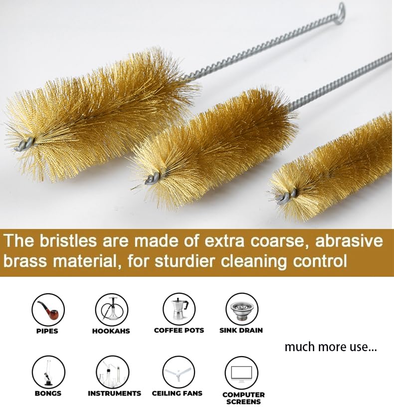 Generic 7pcs Brass Wire Tube Brush Set,Bottle Brushes for Cleaning f, 11-Inch Long Brass Brushes,Deep Cleaning of Matel,Pipes, Bottles, Keyboards, Glass and More, Gold
