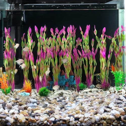 Artificial Aquarium Plants, Green Plastic Fish Tank Decorations, 12 Inch Tall Water Plants with Stable Base, 10 Pack, Safe for Fish (Pink) - color: Pink