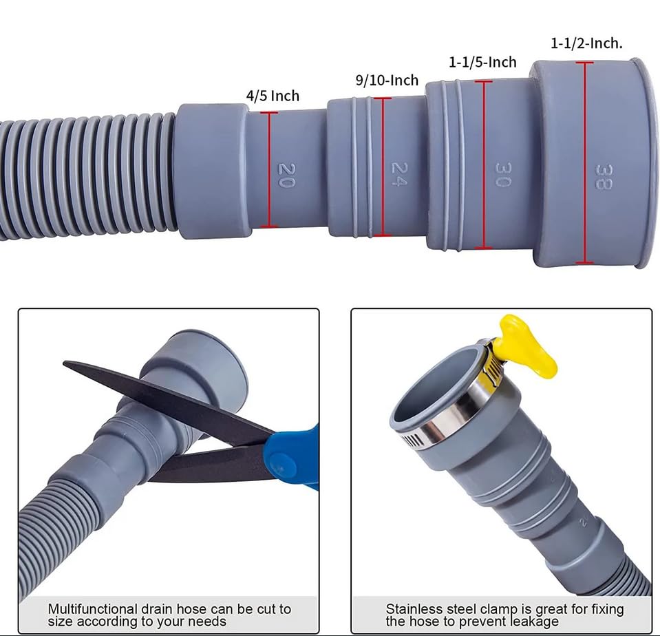 HLMOptimo 10 Feet Universal Washing Machine Drain Hose Flexible Dishwasher Drain Hose Extension Kits Corrugated Washer Hose w/ 1 Adapter 4 Clamps 1 U-Bend Holder - size: 10 Feet