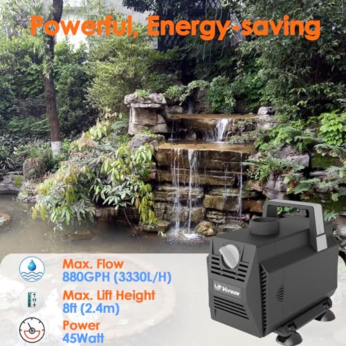 Submersible Water Pump 880GPH/45W Fountain Pumps with Flow Control, Pond Pump Submersible Outdoor with 10ft 3-Core Power cable for Hydroponics, Aquarium, Waterfall, Statuary, Water feature - size: 880GPH