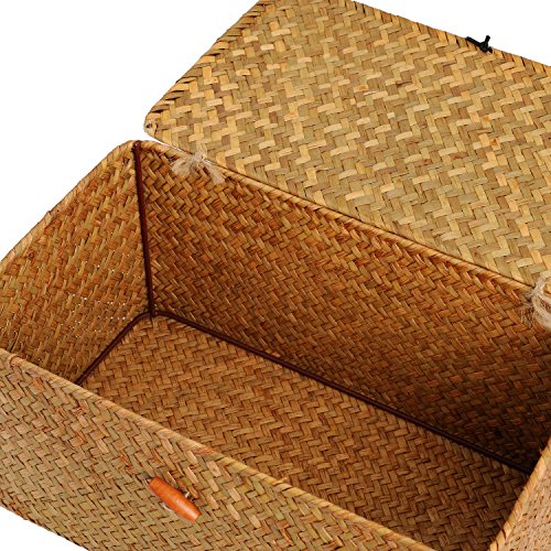Woven Wicker Storage Bins with Lid, Seagrass Basket for Shelf Organizer, Extra Large, Set of 3 - size: Set of 3 (S+M+L)