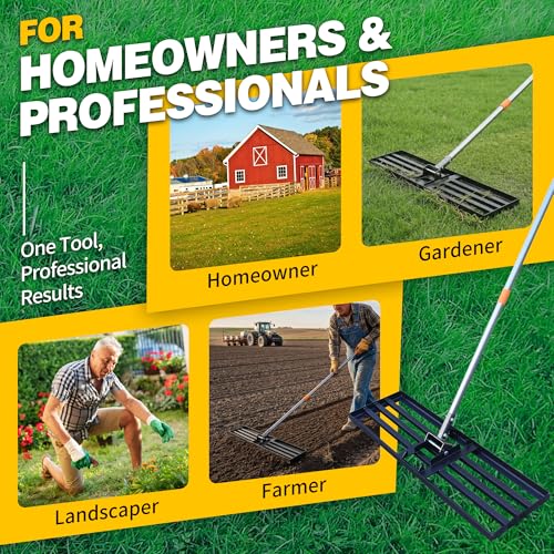 Lawn Leveling Rake 36x10 Inch, 6FT Heavy-Duty Carbon Steel Lawn Leveler – Yard Leveling Rake for Soil, Sand, Grass, Perfect for Lawn Repair, Pit Filling & Garden Maintenance - size: L