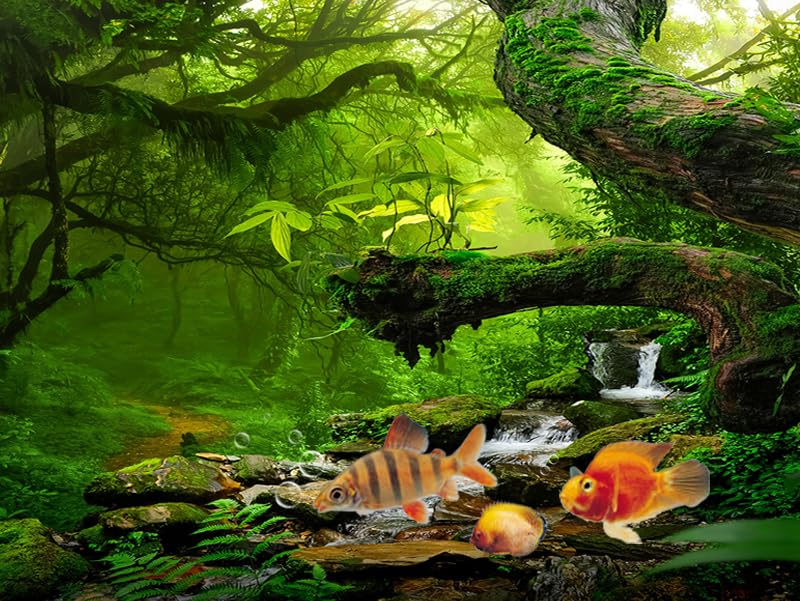 48X24IN Tropical Forest Green Huge Tree Reptile Habitat Aquarium Background, Green Natural Landscape Rainforest Fish Tank Decorations Background, Nature Art Terrarium Background - size: 48X24in/120X60cm