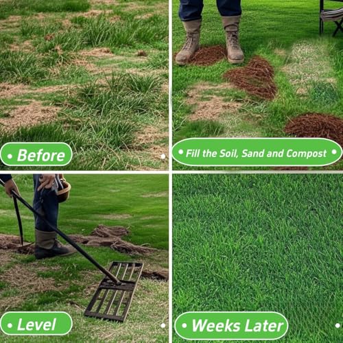 Lawn Leveling Rake, 42” x 10” Leveling Rake，Lawn Leveler w/ 72” Long Non-Slip Handle, Level Lawn Tool for Grass, Golf Field, Level Soil or Dirt Ground