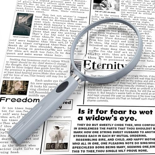 Feosky Handheld Reading Magnifier, 10X Magnifier, 75mm Shatterproof Lens, Non-Slip Handle for Adults Close Work, Seniors Reading and Nature Exploration, Hobby Observation(Grey) - color: Gray, size: 75mm