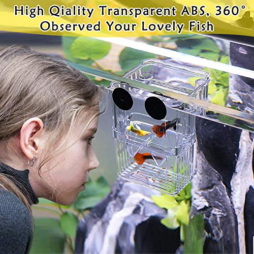 Aquarium Fish Breeding Box, Acrylic Double Layer Fishes Isolation Box/Baby Fishs Hatchery/Fry Breeder Box for Guppy,Tropical Fishes, Floating Fish Incubator Tank Divider with Suction Cups, L size