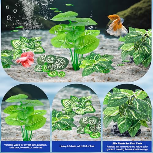 12 Pcs Betta Fish Tank Decor，Silk Aquarium Plants Green Fish Tanks Decoration Plants, Aquarium Decorations Green Plants