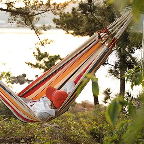 HappyPicnic Double Hammock with 9.8FT2 Rope, Portable 2 Persons Hammock with Carrying Bag- Patio Hammocks Hanging Camping Bed for Patio, Backyard, Porch, Outdoor and Indoor Use - color: Color, size: XX-Large