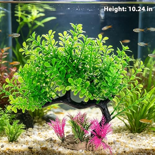 Aquarium Decorations Set with Treasure Chest, Castle, Resin Barrels and Bonsai Tree, Fish Tank Ornaments, Fish Shrimp Cave Hide for Fish Tank
