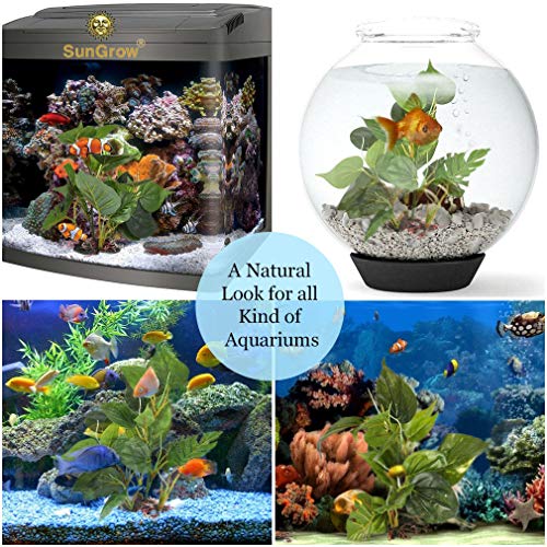 SunGrow Plastic Leaf Plant, Heavy-Duty Ceramic Base, Hiding Spot for Fish, Betta, Angelfish, Gold Fish, Frog, Python, Reptiles, Amphibians (2, 10 Inches) - size: 10 Inches