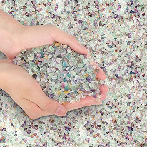 T4U Crystal Chips Stone Crushed Quartz Glass 2LB - Fluorite Tumbled Gravel Small Decorative Pebbles Bulk, Mini Polished Rocks Pieces for Crafts, Vases Filler, Succulent Plants, Aquarium Gravel Rocks - color: #4 - Fluorite, size: 2 LB