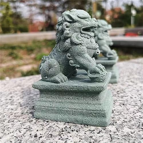 livelyfish Asian Fu Foo Dogs Statues A Pair of Two Guardian Lion Sandstone Figurine Pets Fish Tank Aquarium Landscape Ornaments Garden Feng Shui Decorations, M - size: Medium